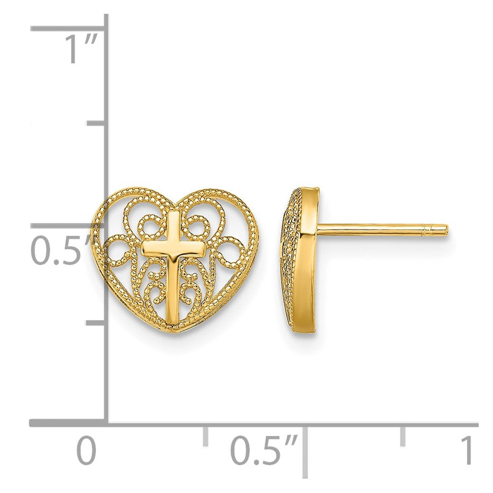 10k Heart w/Cross Post Earrings