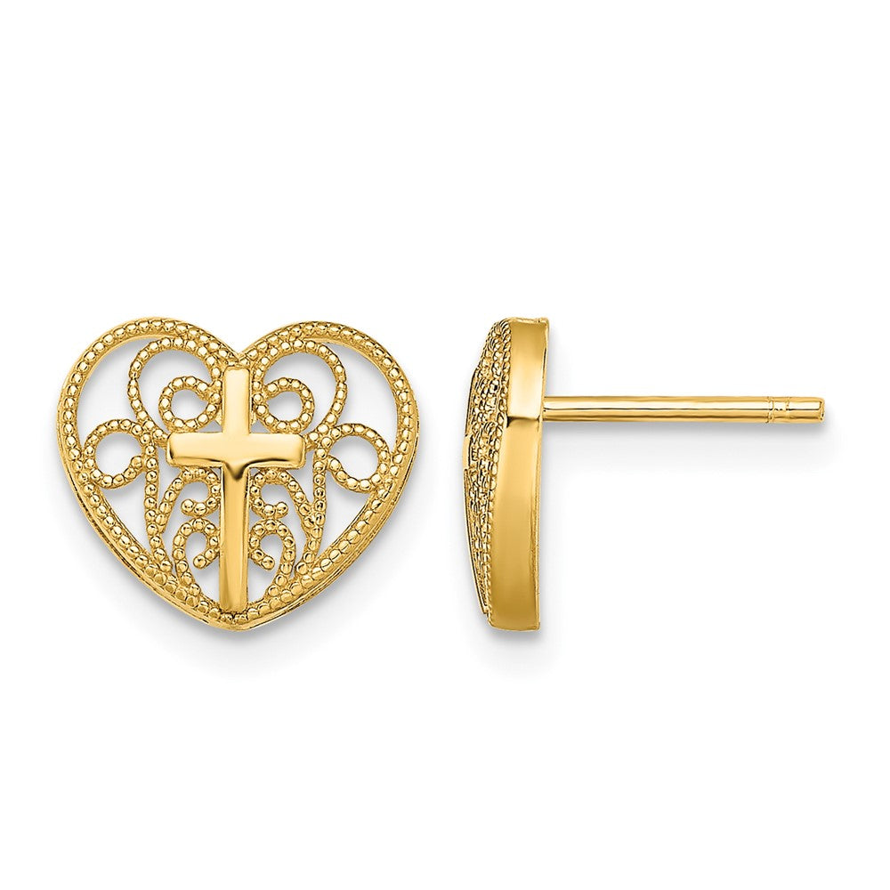 10k Heart w/Cross Post Earrings