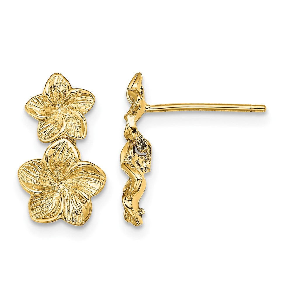 10k Double Plumeria Flower Post Dangle Earrings