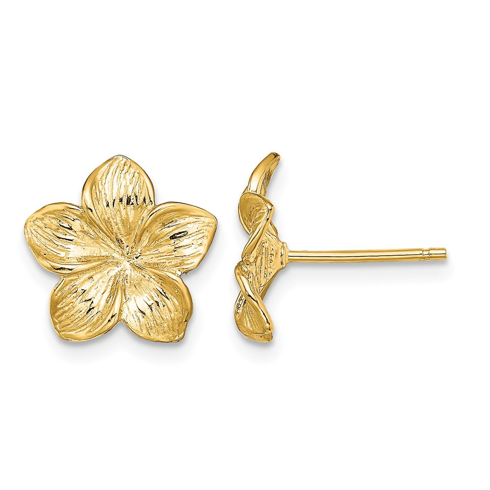 10K Plumeria Flower Post Earrings
