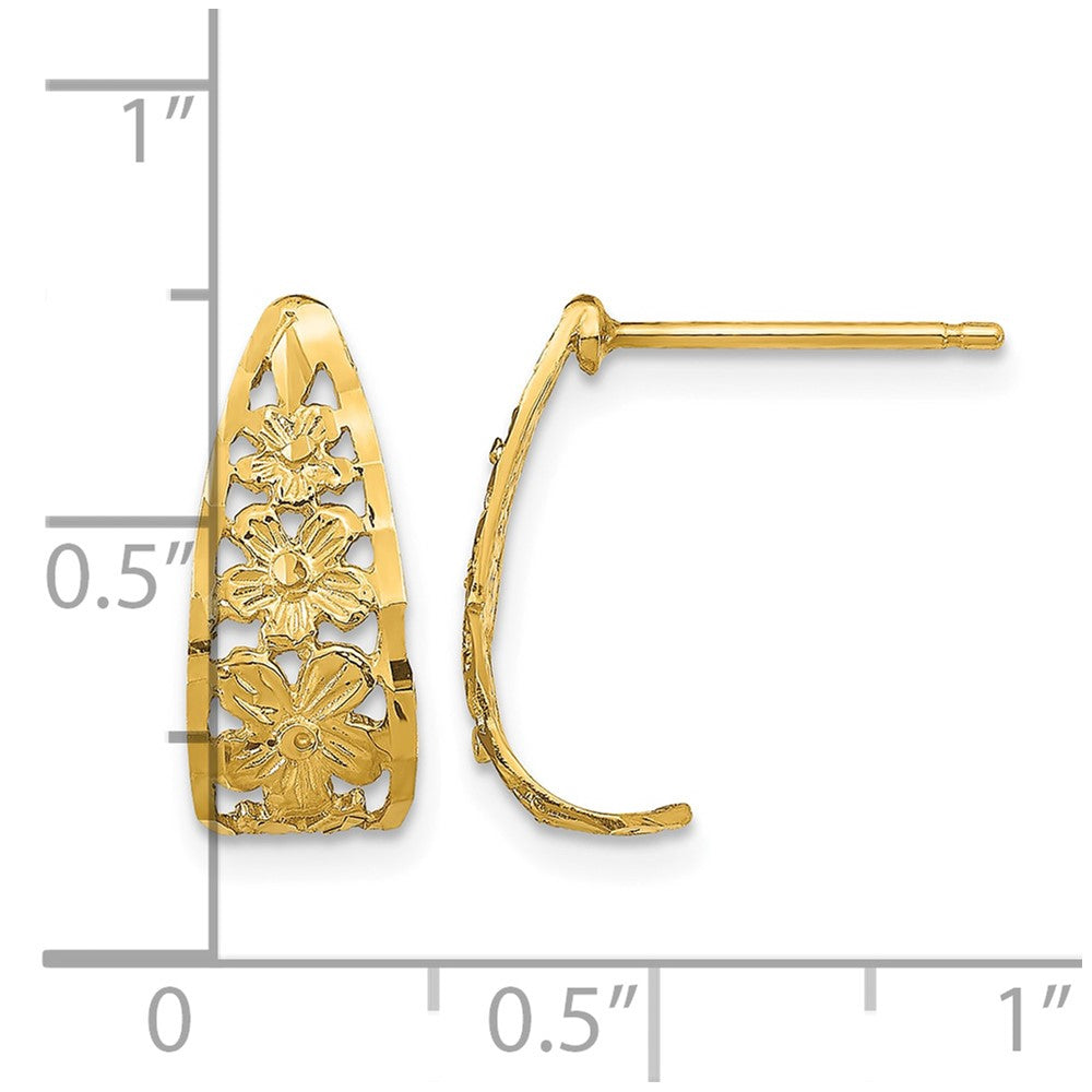 10K D/C Flower J-Hoop Post Earrings