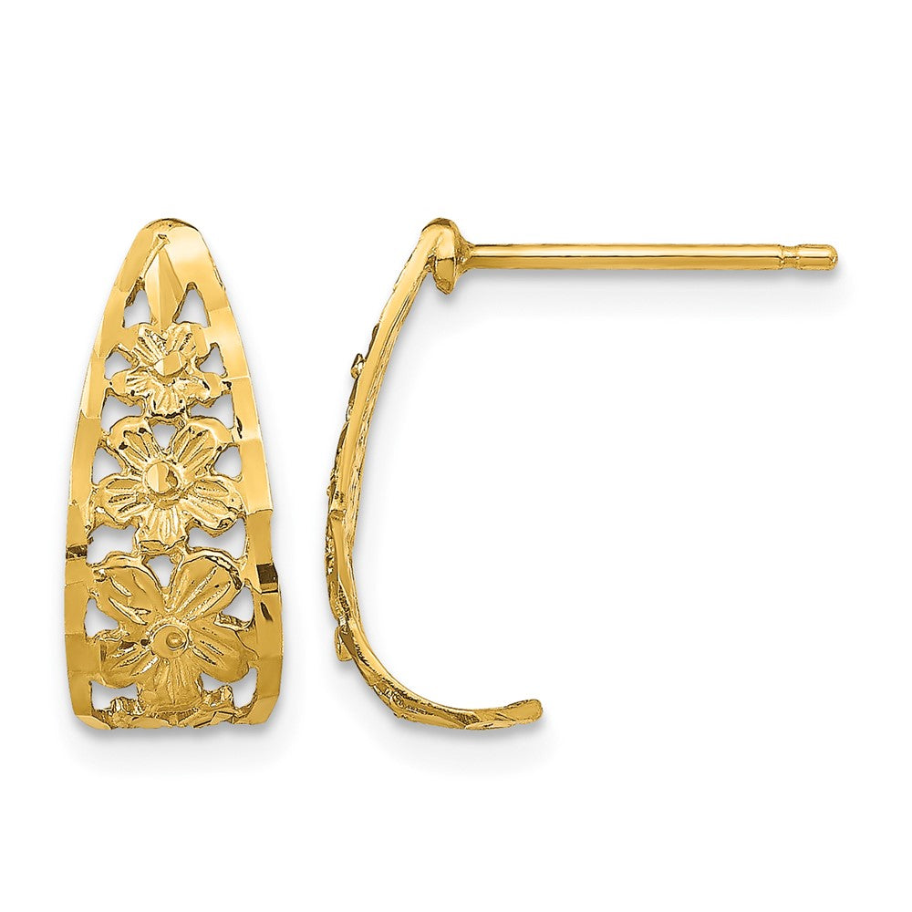 10K D/C Flower J-Hoop Post Earrings