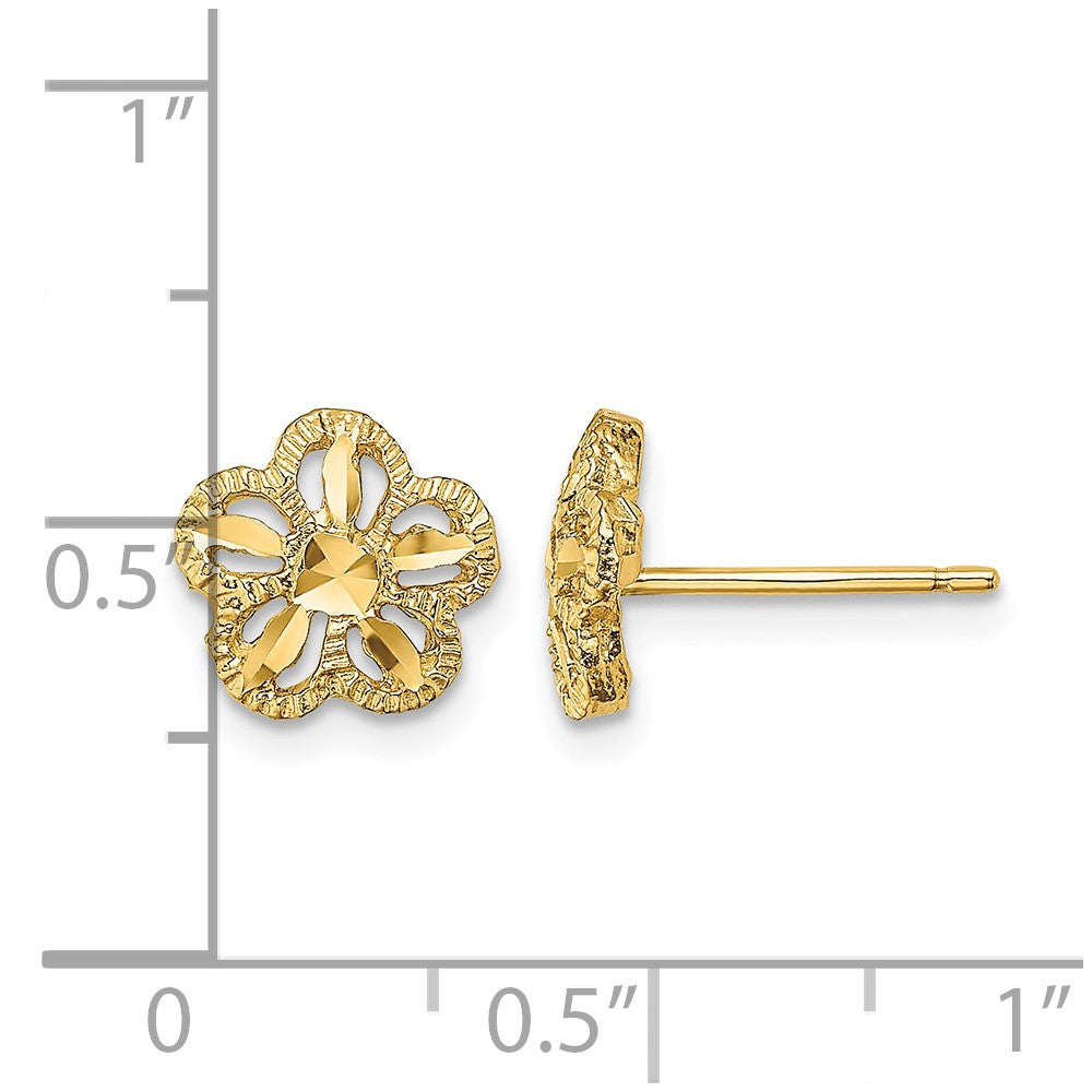 10K Diamond-cut Flower Post Earrings