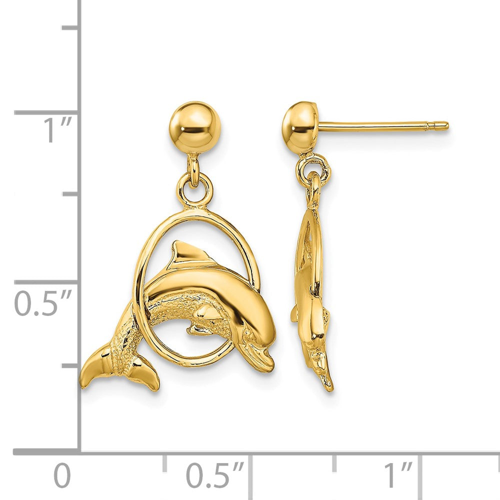 10K Polished Dolphin Jumping Through Hoop Earrings