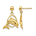 10K Polished Dolphin Jumping Through Hoop Earrings