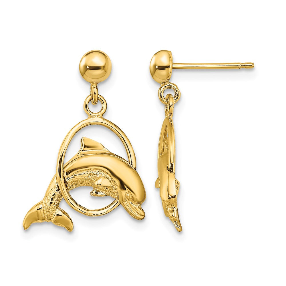 10K Polished Dolphin Jumping Through Hoop Earrings