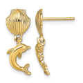 10k Dolphin Dangle From Mini Scallop Earrings