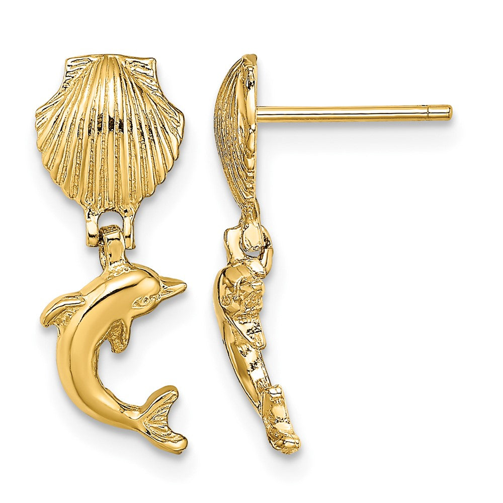 10k Dolphin Dangle From Mini Scallop Earrings