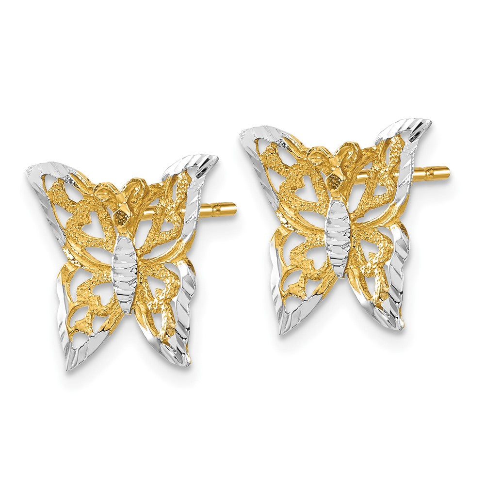 10k w/Rhodium Butterfly Post Earrings