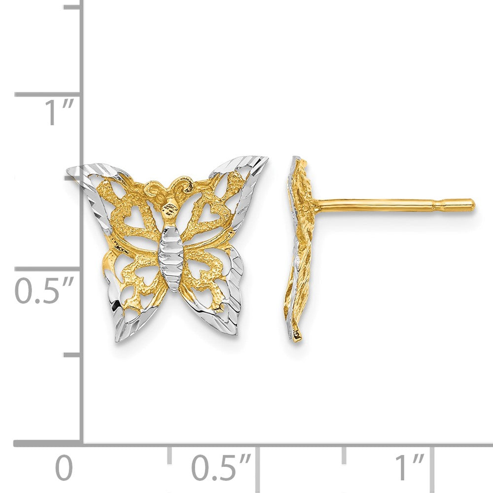 10k w/Rhodium Butterfly Post Earrings