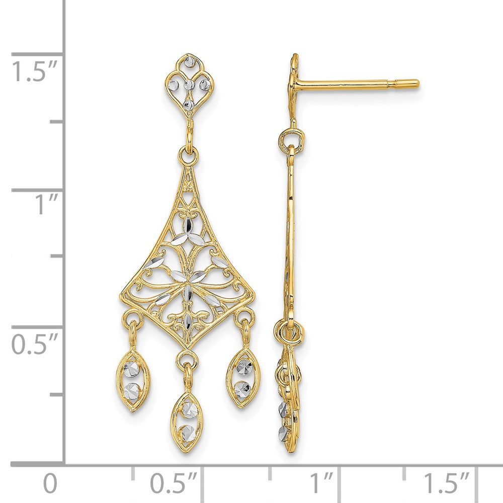 10K w/Rhodium Filigree Chandelier Dangle Earrings