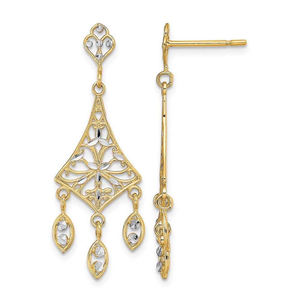 10K w/Rhodium Filigree Chandelier Dangle Earrings