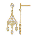 10K w/Rhodium Filigree Chandelier Dangle Earrings