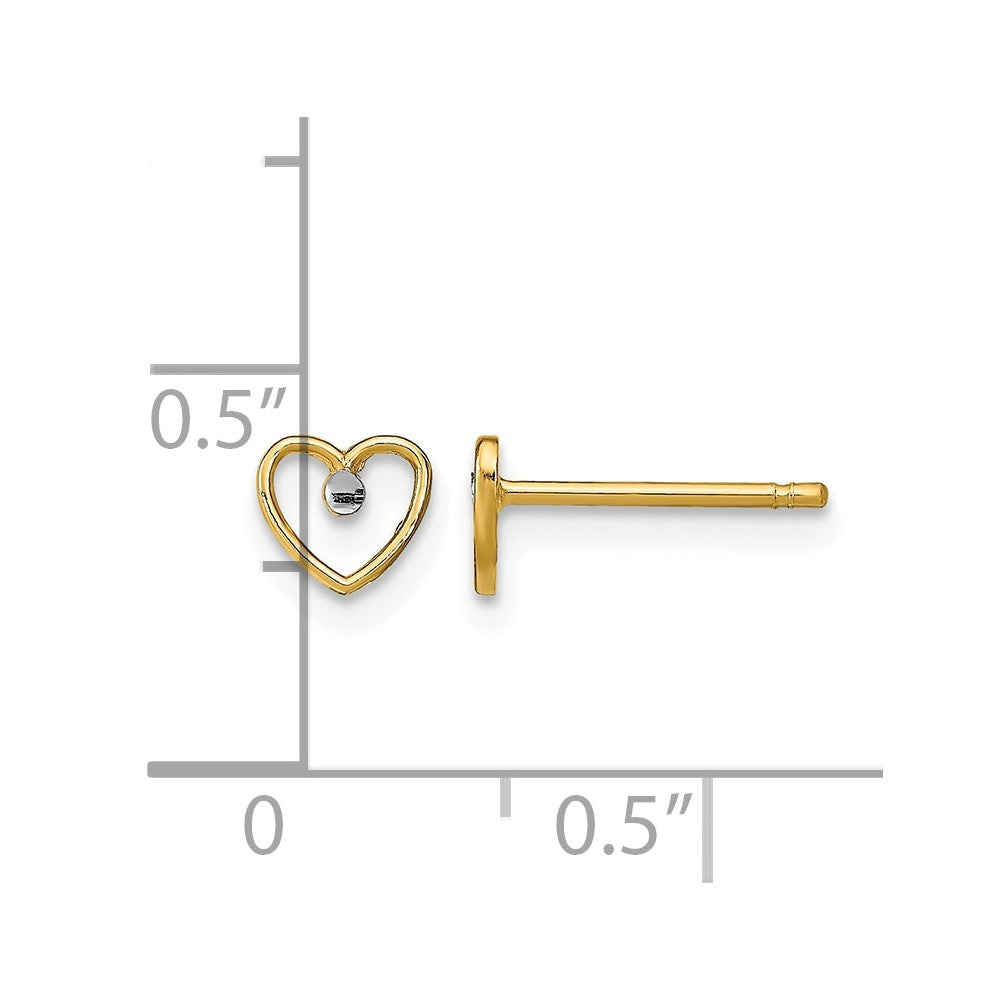 10k w/ Rhodium D/C Heart Post Earrings