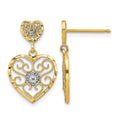 10k w/ RH Heart Beaded Filigree Dangle Earrings