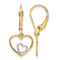 10k w/Rhodium Heart in Heart Leverback Dangle Earrings