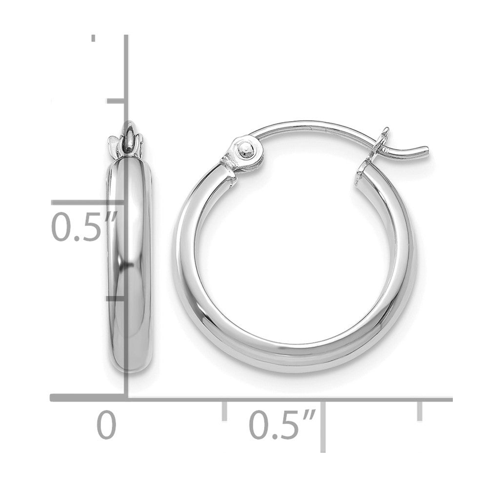 10k White Gold Round Tube Hoop Earrings
