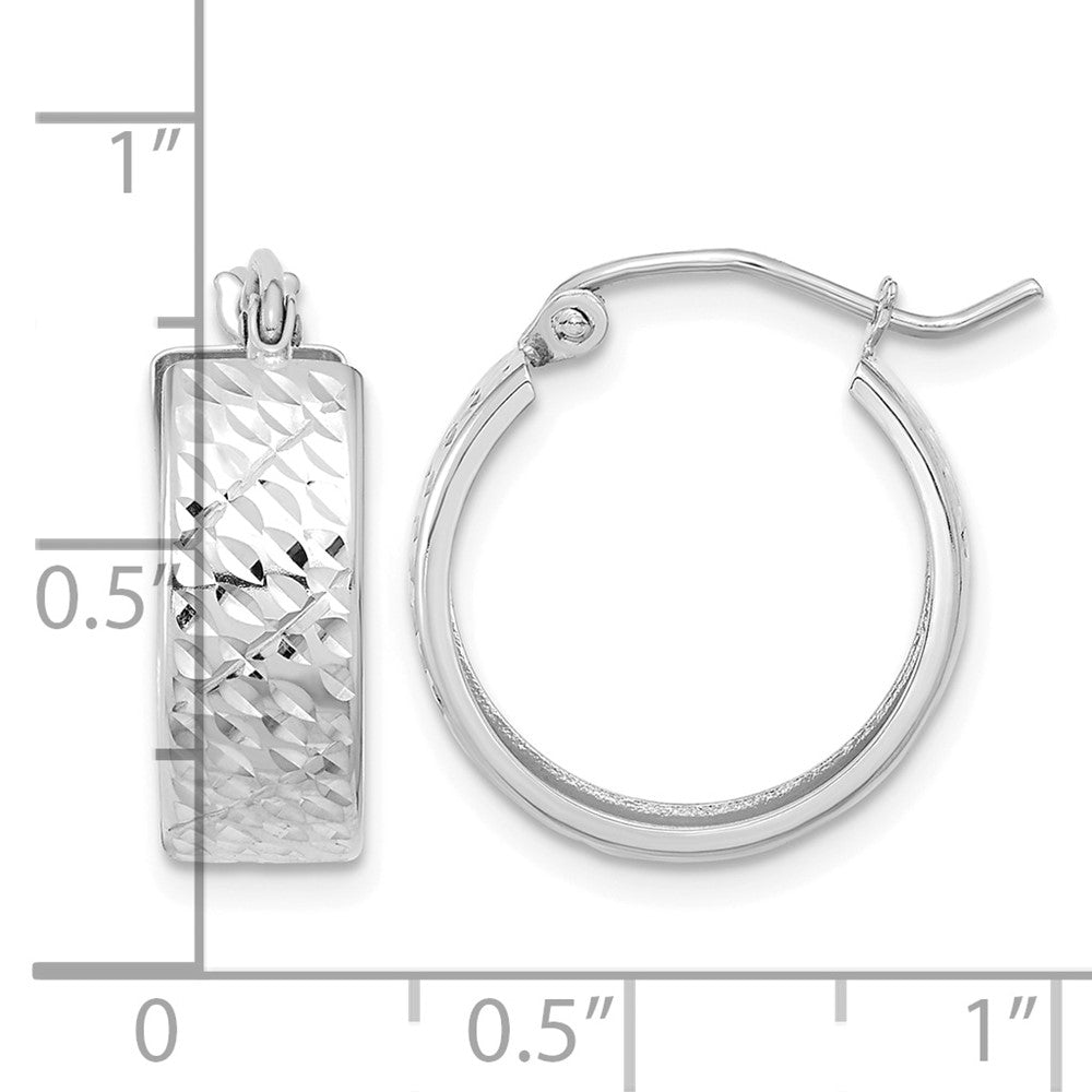 10k White Gold Diamond-cut Hoop Earrings