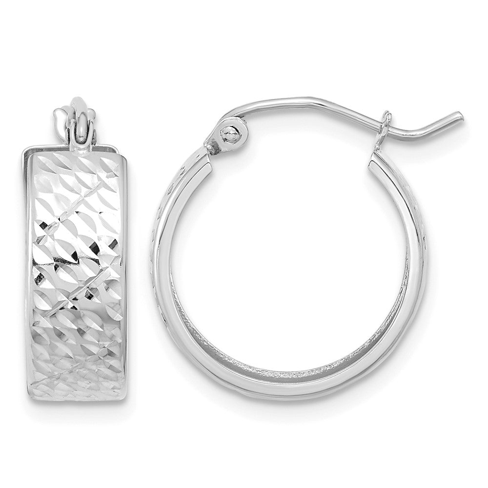 10k White Gold Diamond-cut Hoop Earrings