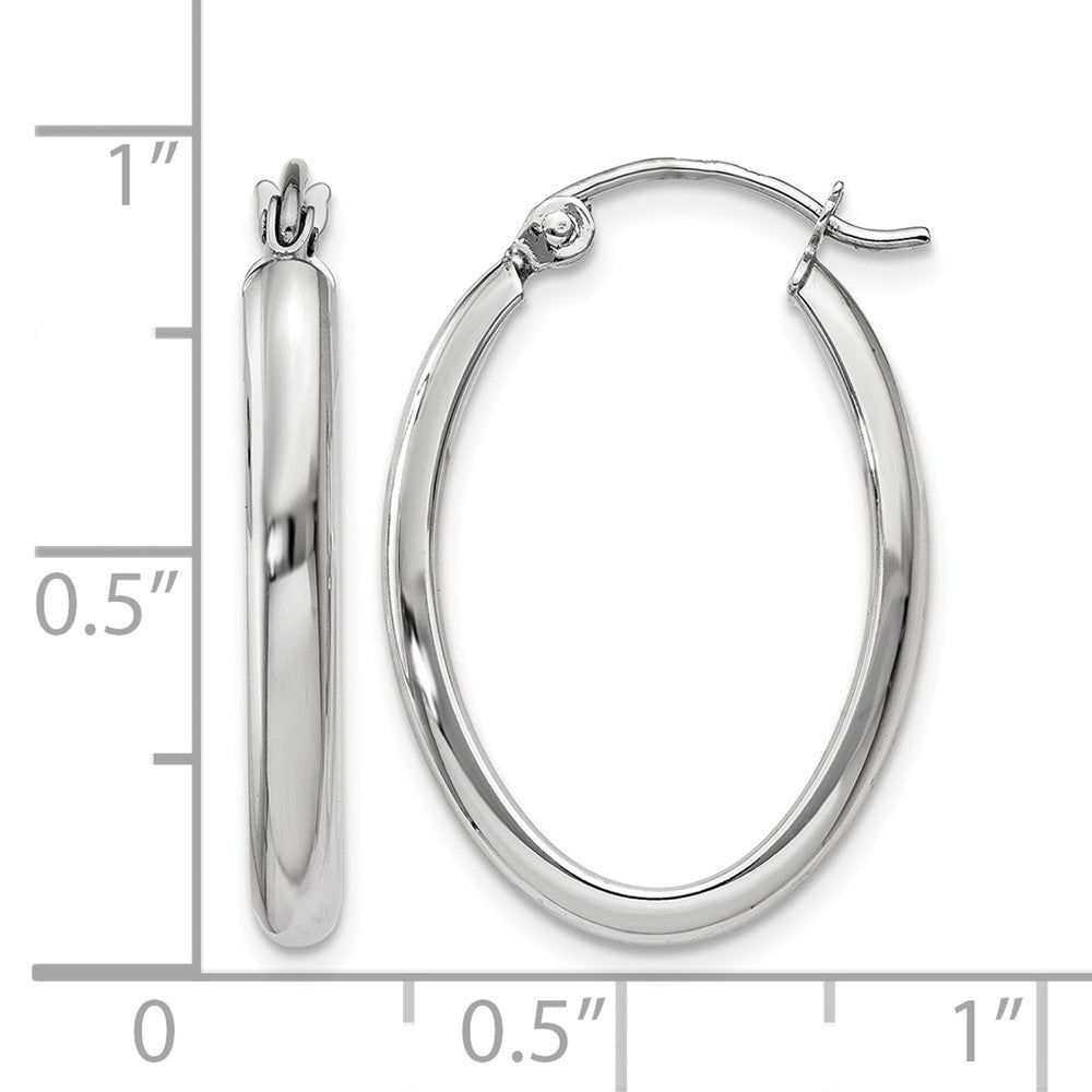 10k White Gold Polished 2.75mm Oval Tube Hoop Earrings
