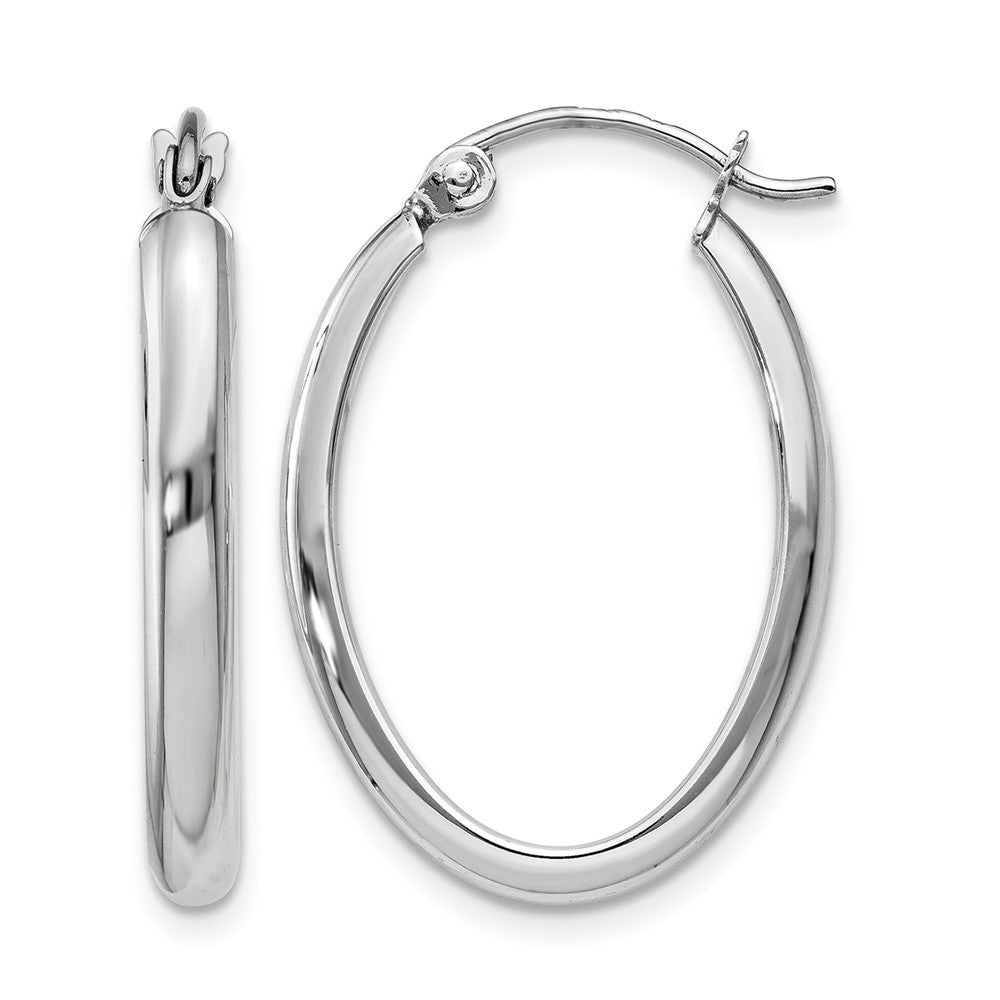 10k White Gold Polished 2.75mm Oval Tube Hoop Earrings