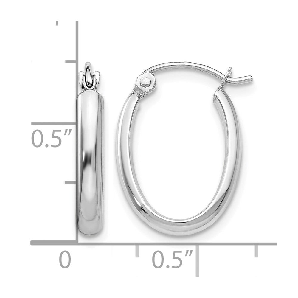 10k White Gold Polished 2.75mm Oval Tube Hoop Earrings
