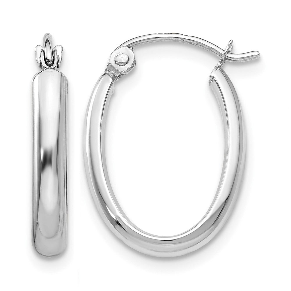 10k White Gold Polished 2.75mm Oval Tube Hoop Earrings