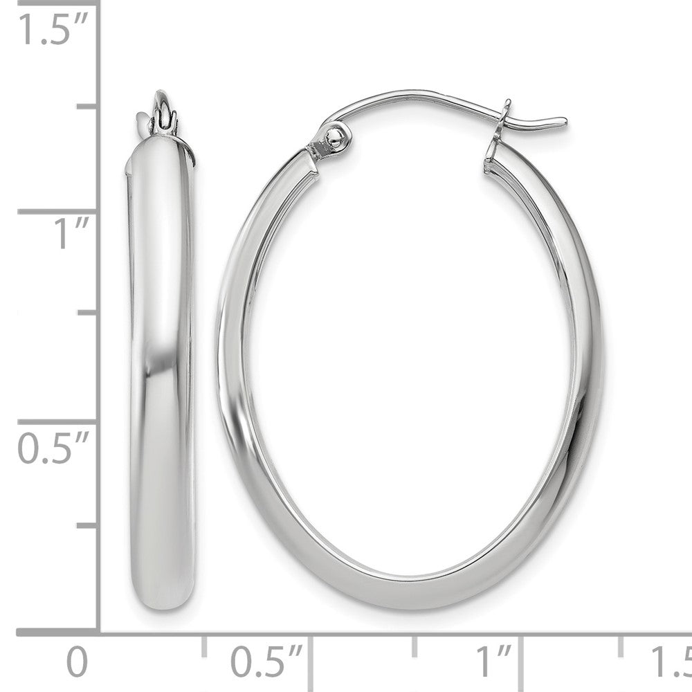 10k White Gold Polished 3.75mm Oval Tube Hoop Earrings