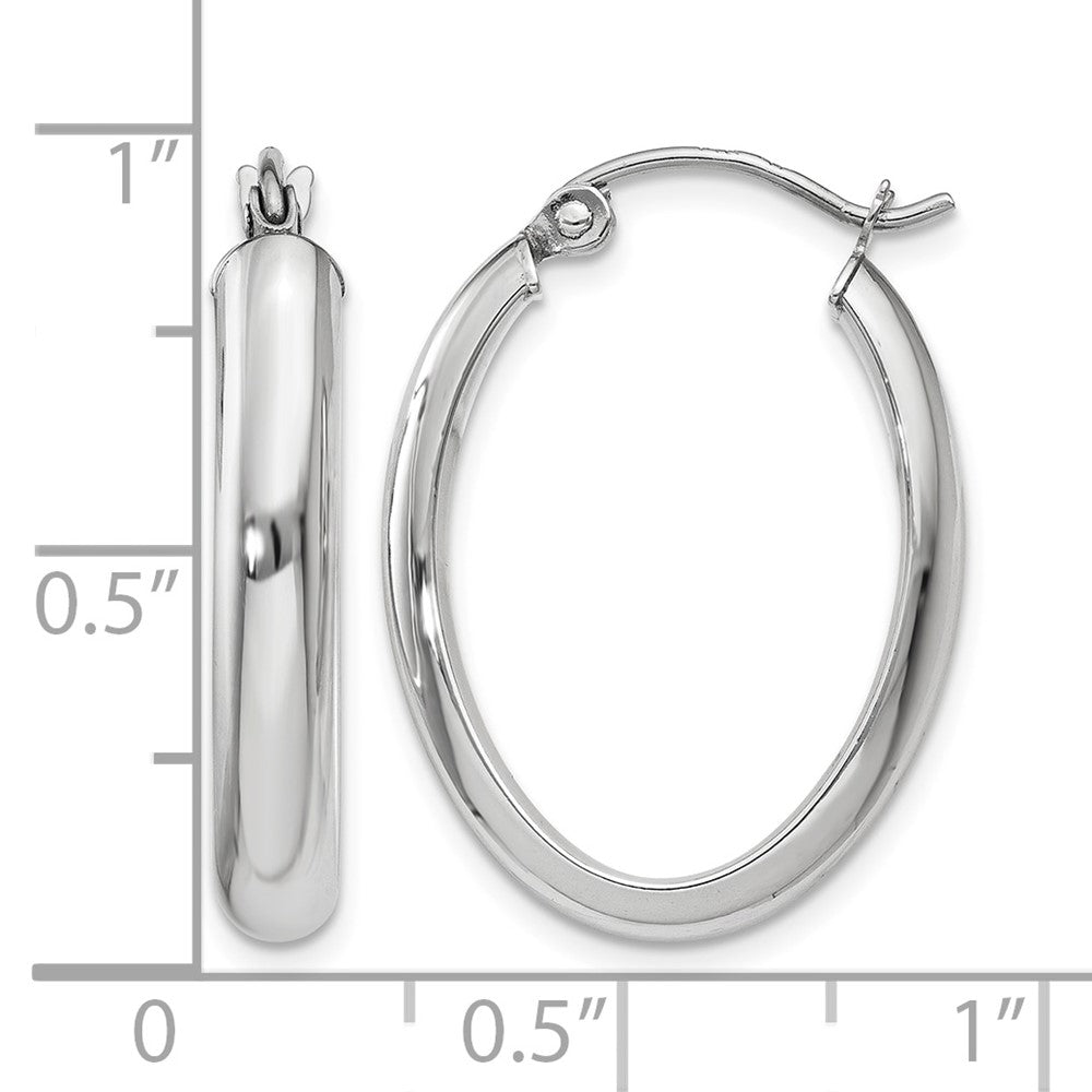 10k White Gold Polished 3.75mm Oval Tube Hoop Earrings
