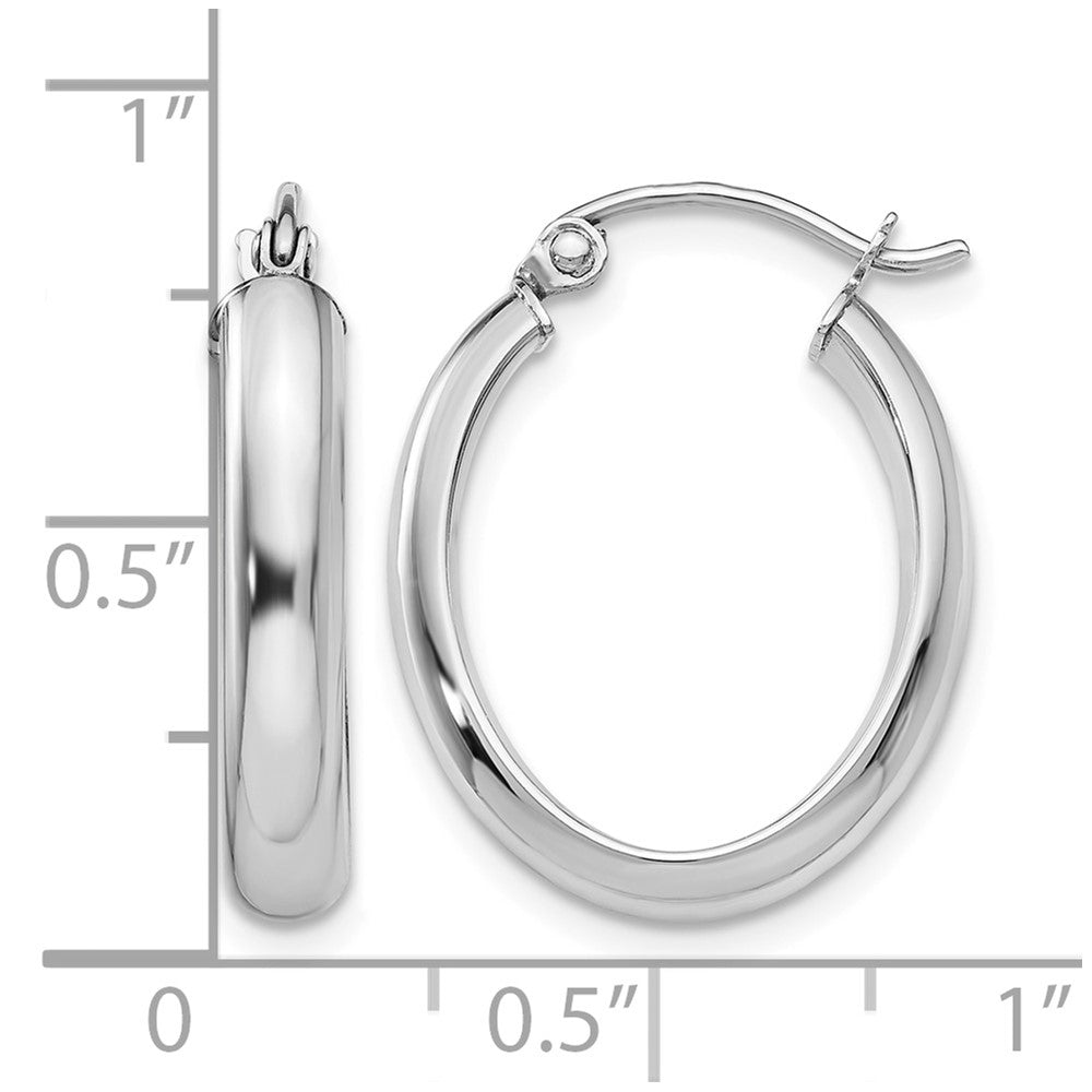 10k White Gold Polished 3.75mm Oval Tube Hoop Earrings