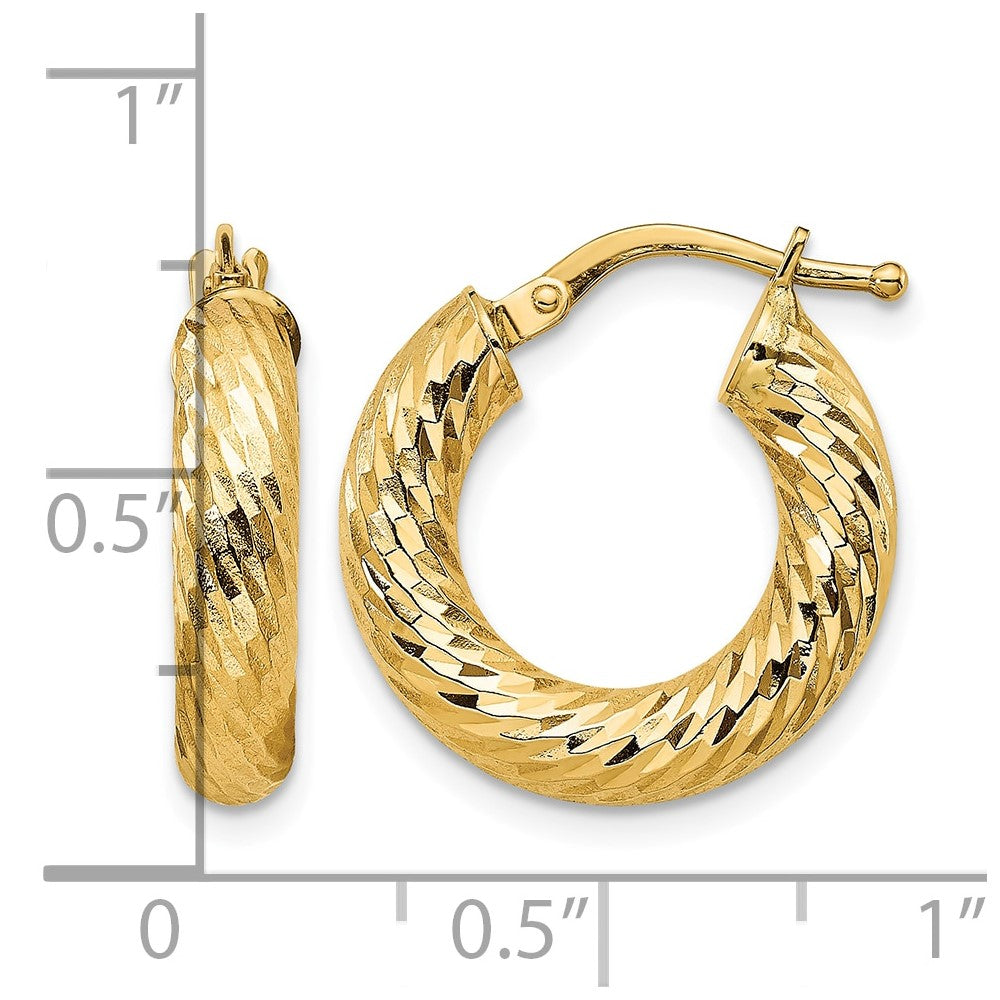 10k 4x18mm Diamond-cut Round Hoop Earrings