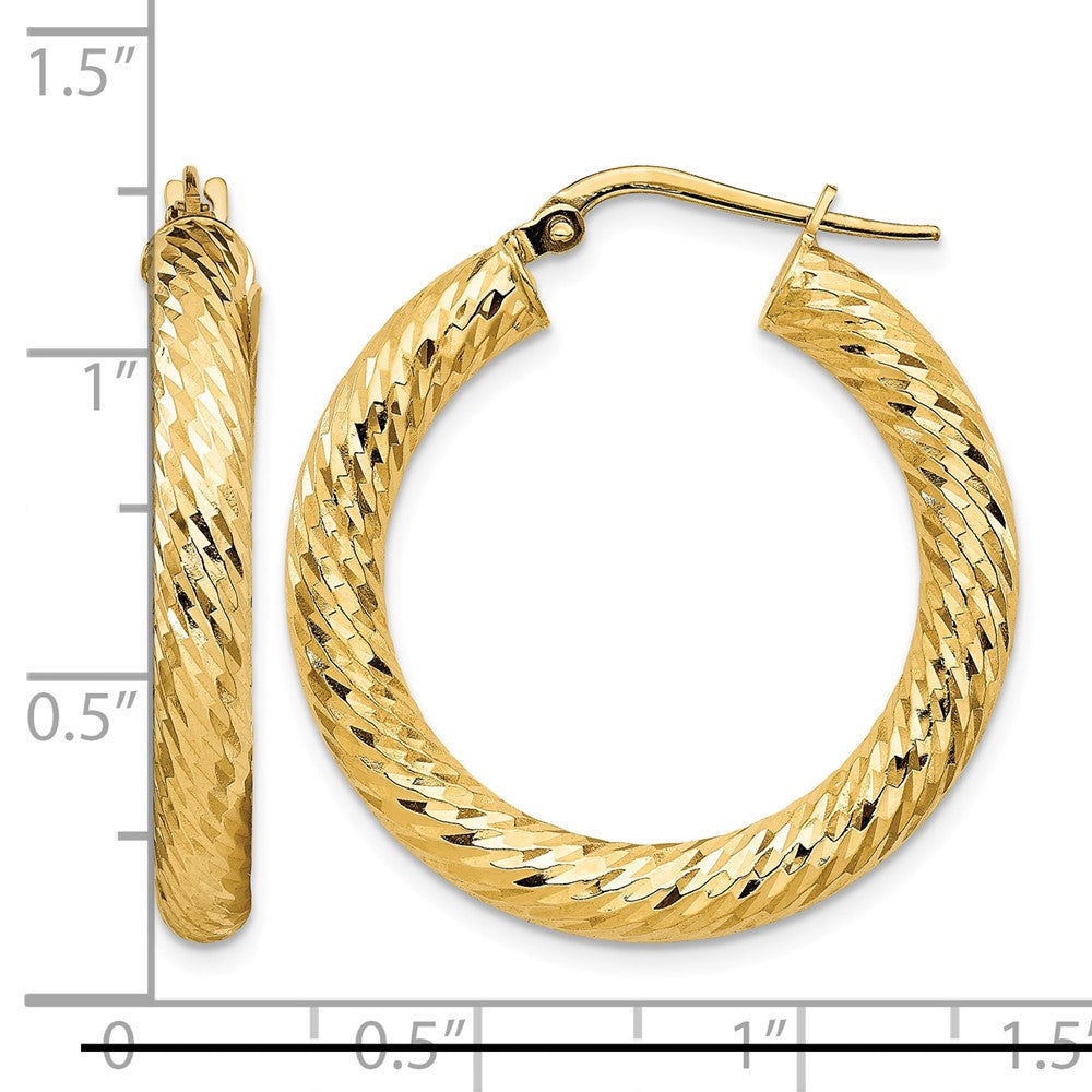 10k 4x30mm Diamond-cut Round Hoop Earrings