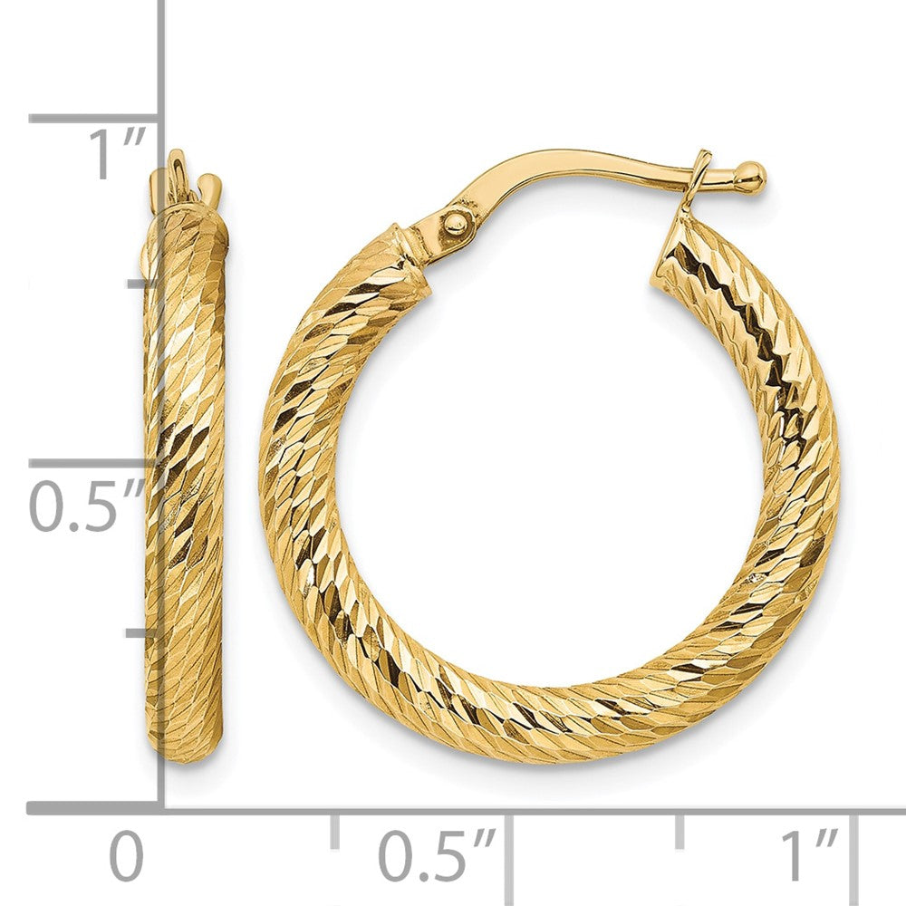 10k 3x15 Diamond-cut Round Hoop Earrings