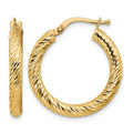 10k 3x15 Diamond-cut Round Hoop Earrings