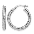 10k 3x15 White Gold Diamond-cut Round Hoop Earrings