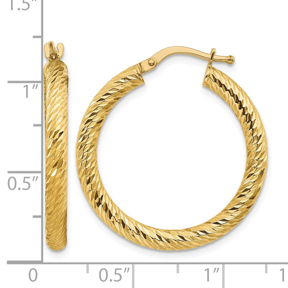 10k 3x20 Diamond-cut Round Hoop Earrings