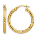 10k 3x20 Diamond-cut Round Hoop Earrings