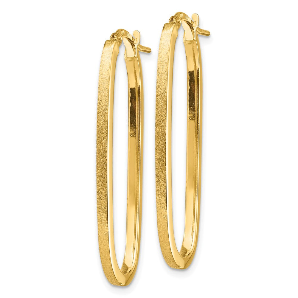 10k Polished & Satin 2mm Oval Hoop Earrings