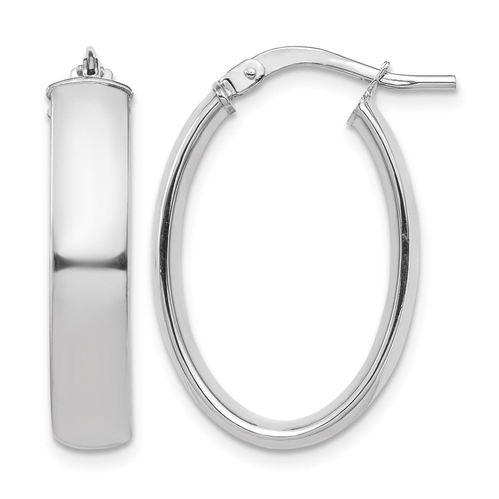 10k White Gold High Polished 5mm Oval Hoop Earrings