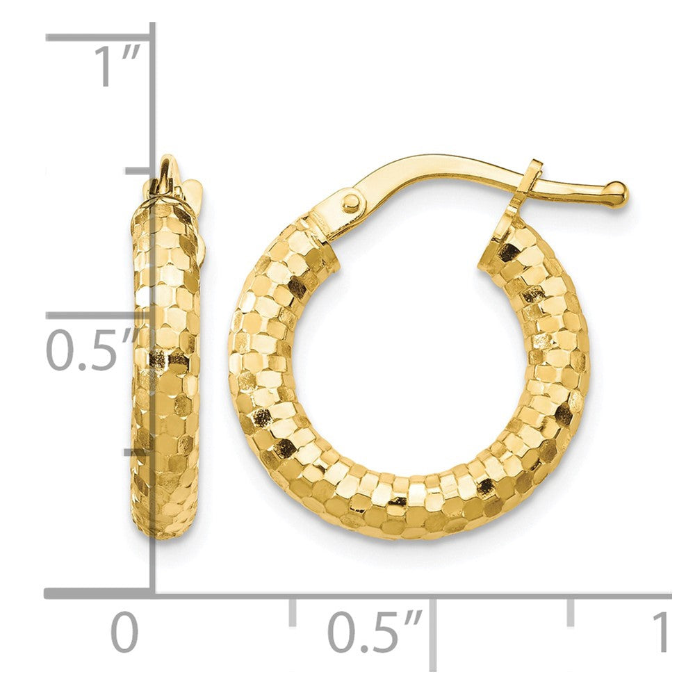 10K 3x17mm Diamond-cut Hoop Earrings