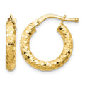 10K 3x17mm Diamond-cut Hoop Earrings