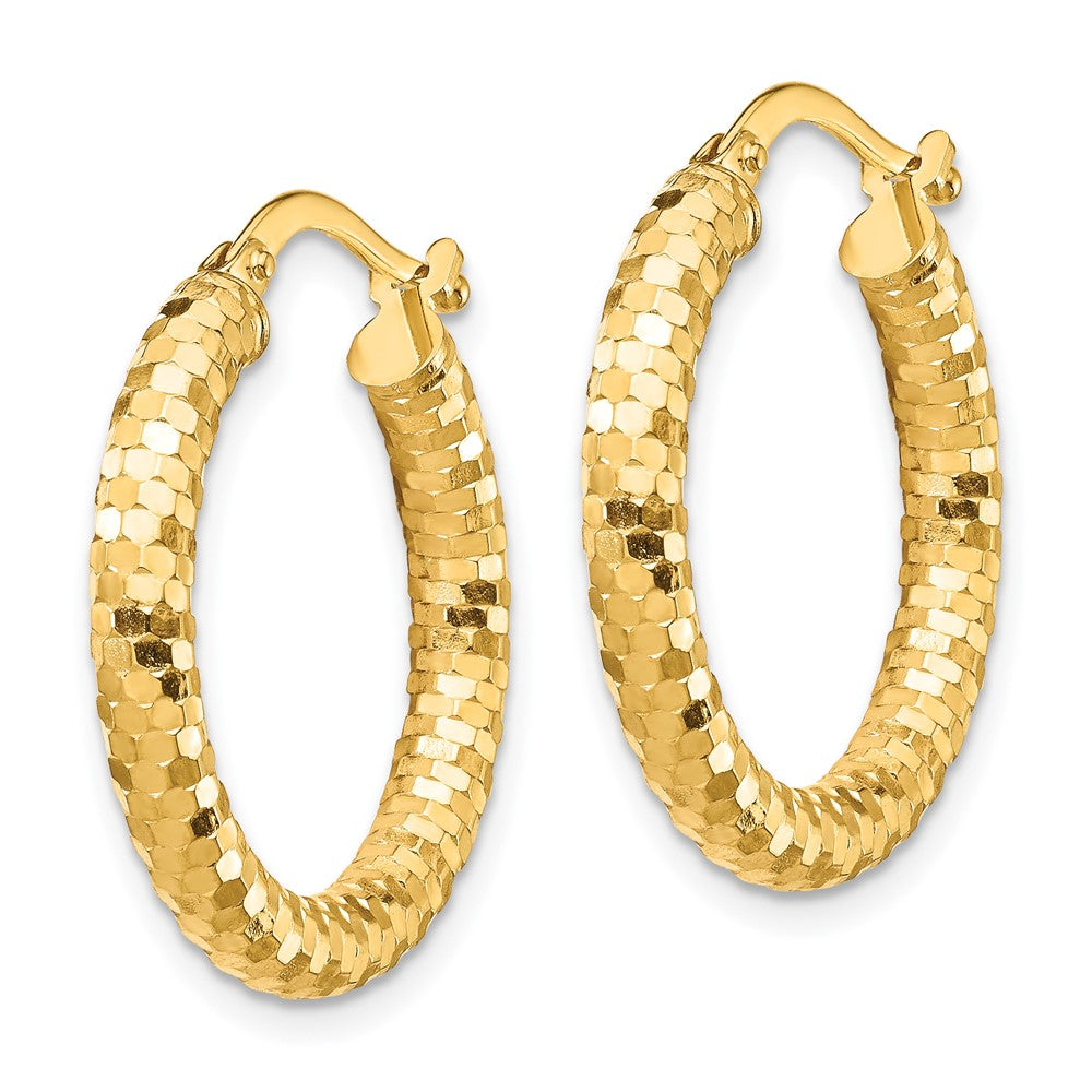 10K 3x22mm Diamond-cut Hoop Earrings