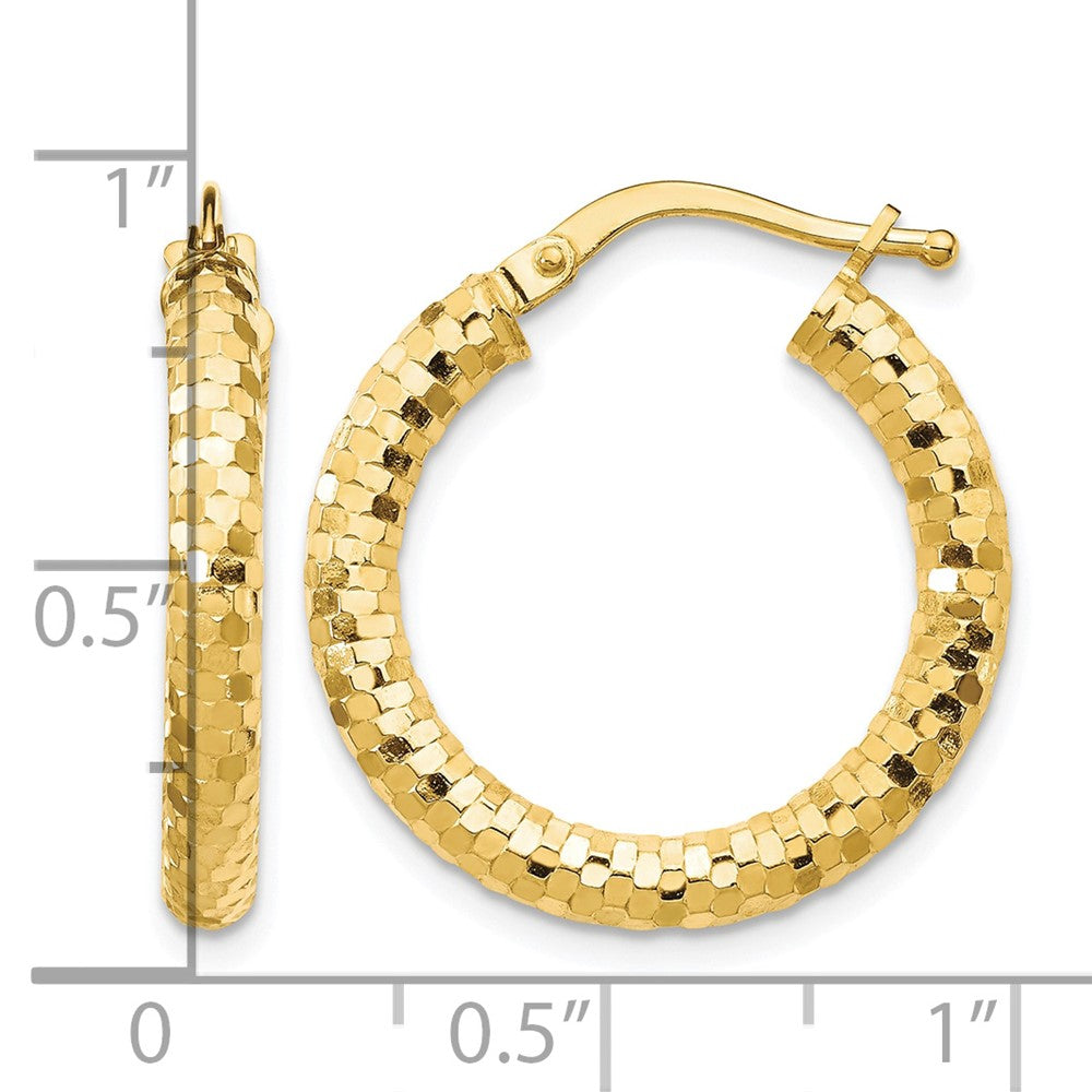 10K 3x22mm Diamond-cut Hoop Earrings