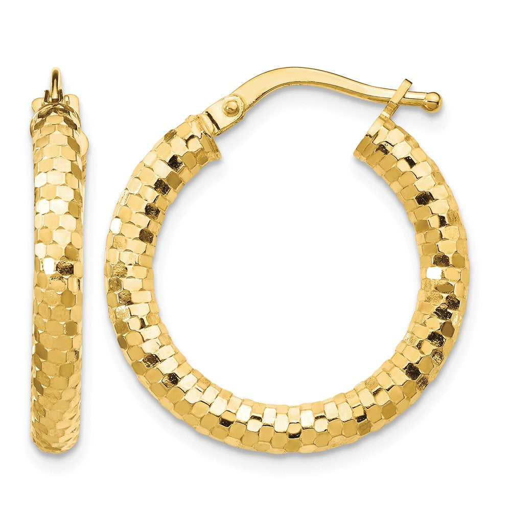 10K 3x22mm Diamond-cut Hoop Earrings