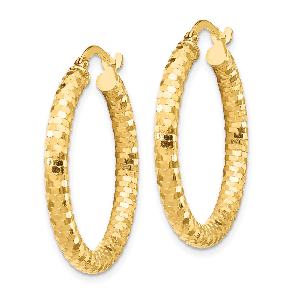 10K 3x27mm Diamond-cut Hoop Earrings