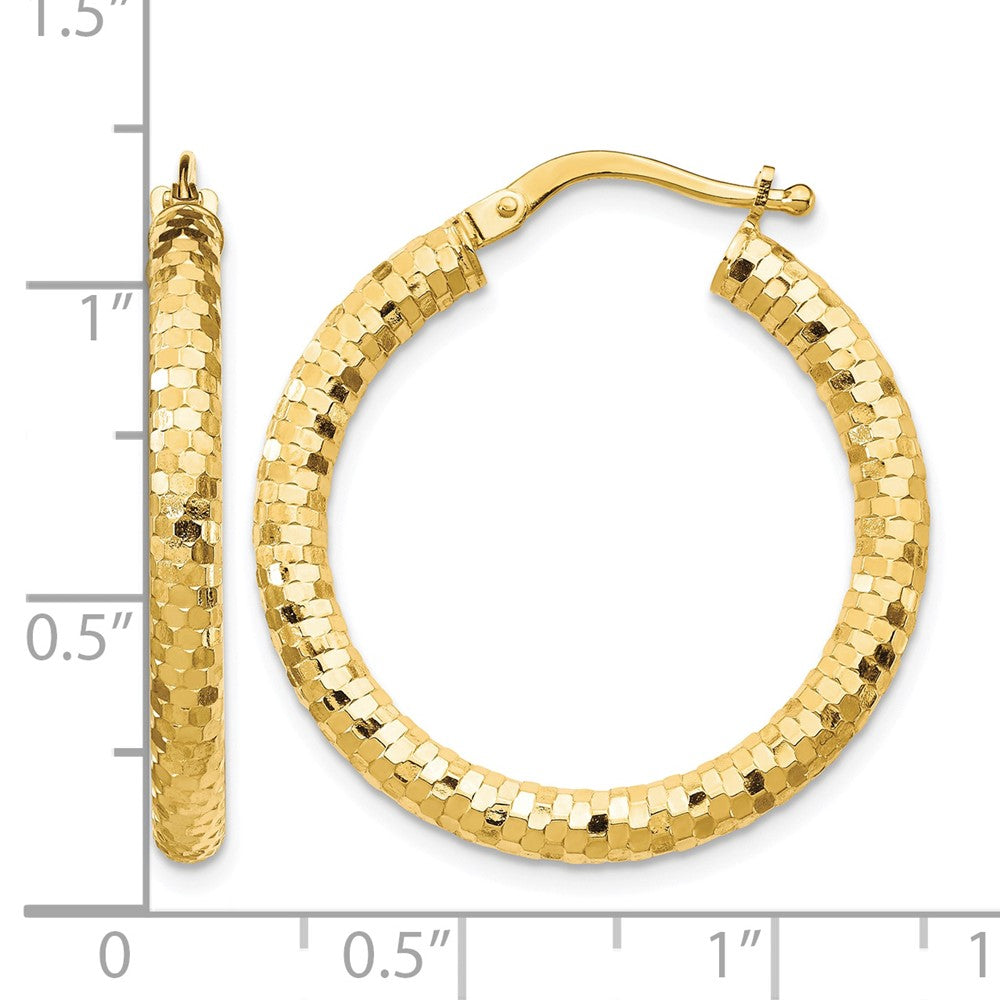 10K 3x27mm Diamond-cut Hoop Earrings