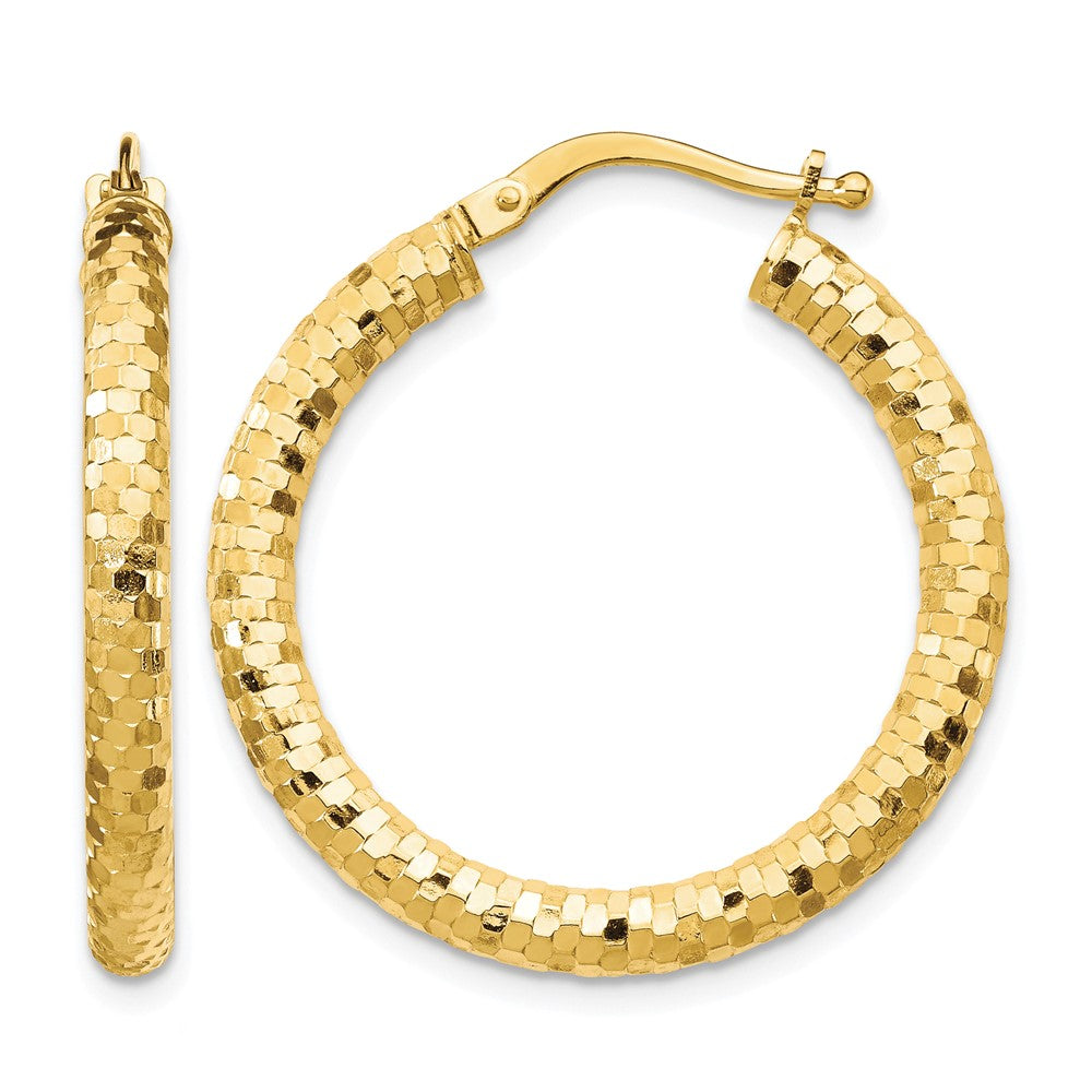 10K 3x27mm Diamond-cut Hoop Earrings
