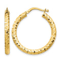 10K 3x27mm Diamond-cut Hoop Earrings