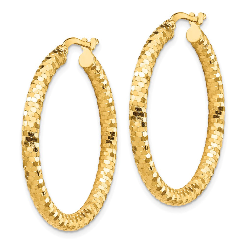 10K 3x32mm Diamond-cut Hoop Earrings