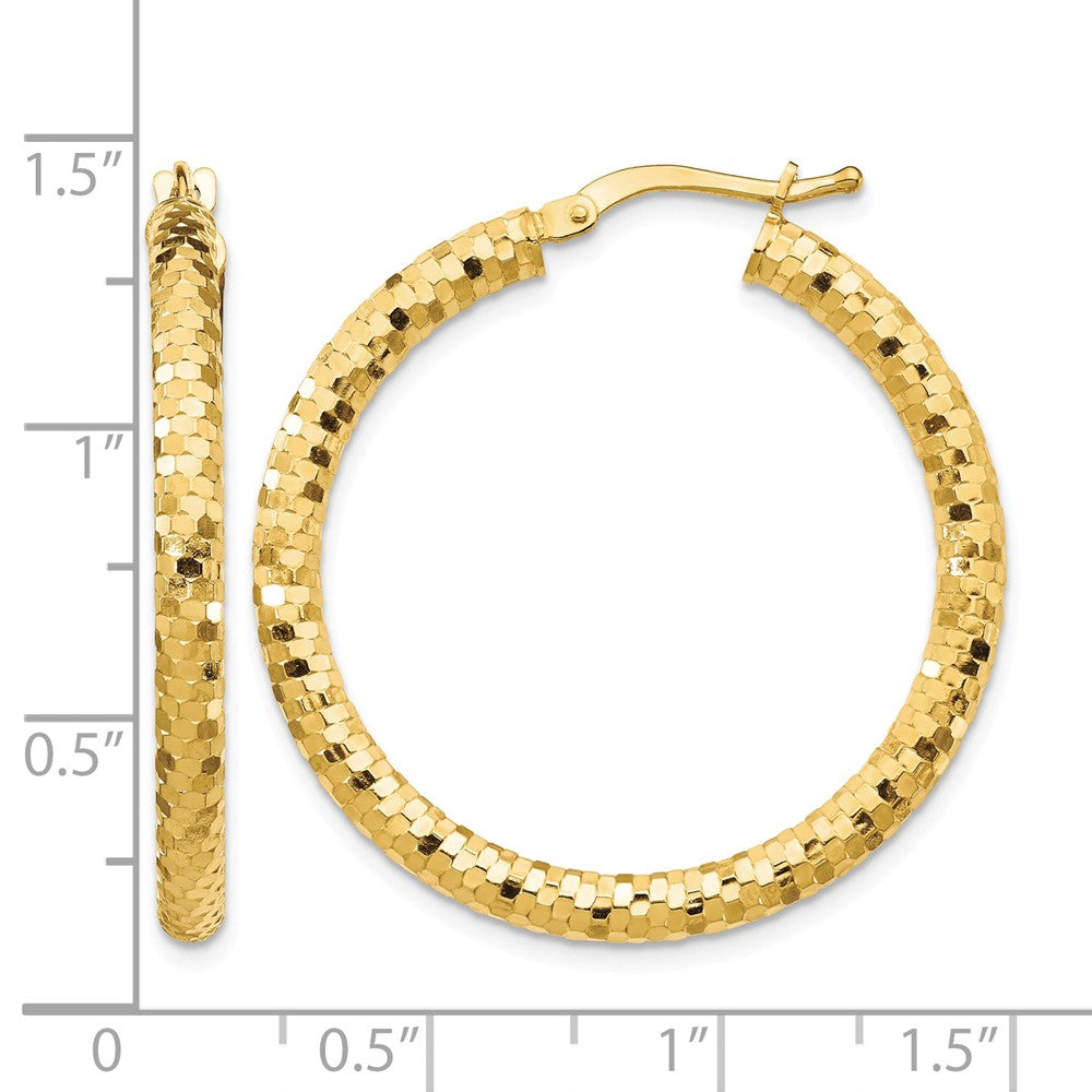 10K 3x32mm Diamond-cut Hoop Earrings